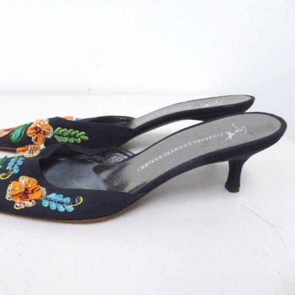GIUSEPPE ZANOTTI VICINI BEADED FLORAL mules kitten heels slides 9.5 - Picture 5 of 13